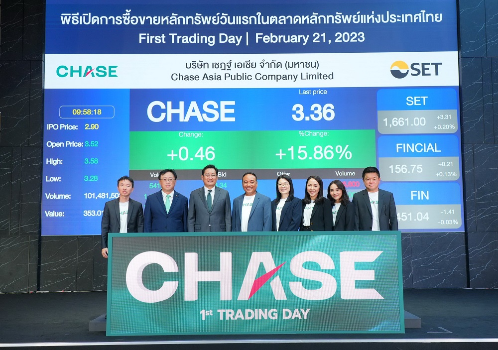 CHASE จุดพลุเข้าเทรดวันแรกพุ่ง21.38%    