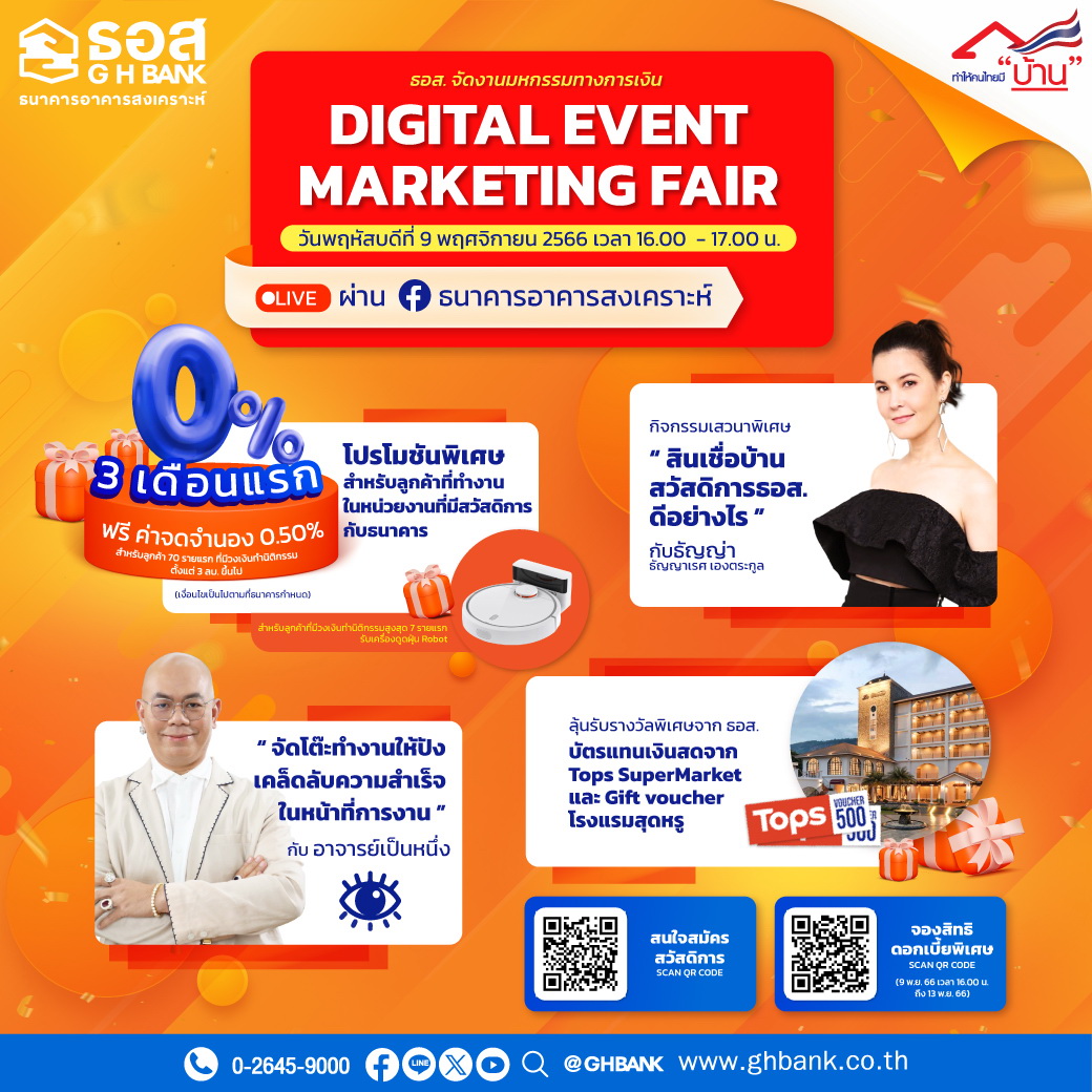 ธอส. จัดงานมหกรรมทางการเงินออนไลน์ : Digital Event Marketing Fair จัดโปรโมชั่น     