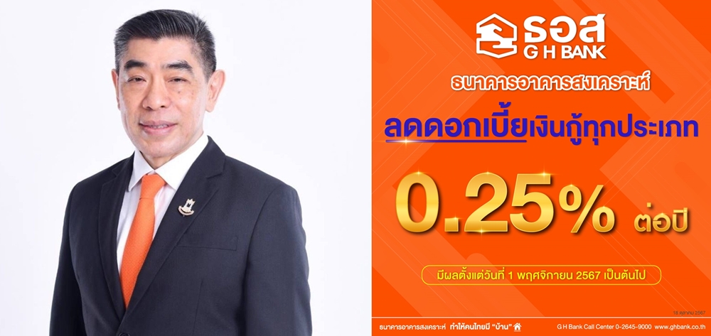 ธอส. ปรับลดดอกเบี้ยเงินกู้ทุกประเภท 0.25%     