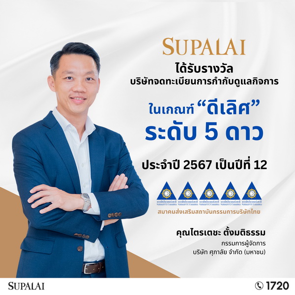 ศุภาลัย คว้าอันดับในกลุ่ม "ดีเลิศ" ต่อเนื่องปีที่ 12     