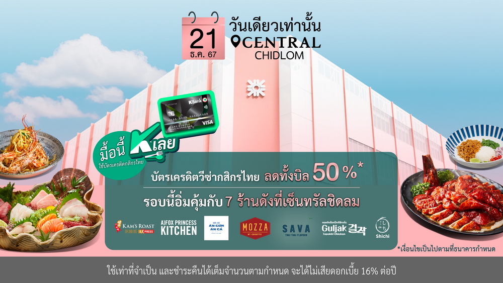 "มื้อนี้ K เลย" กับบัตรเครดิตวีซ่ากสิกรไทย ลดทั้งบิล 50%