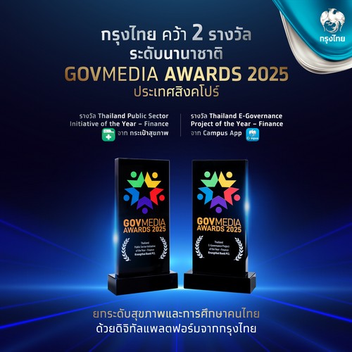 กรุงไทย คว้า 2 รางวัลนวัตกรรม จากเวที "GovMedia Awards 2025" สิงคโปร์   