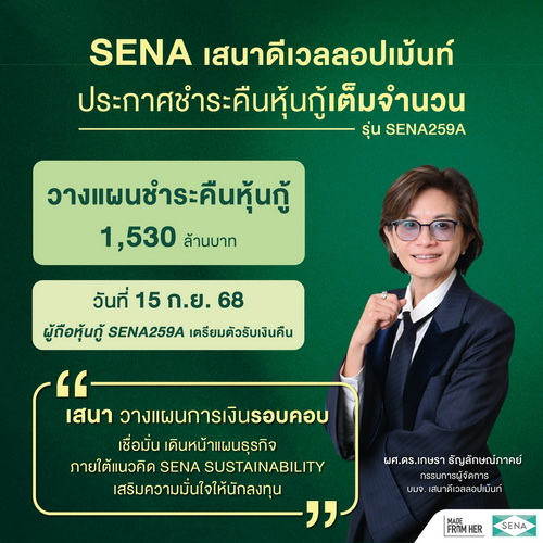 SENA ยืนยัน!ชำระคืนหุ้นกู้     