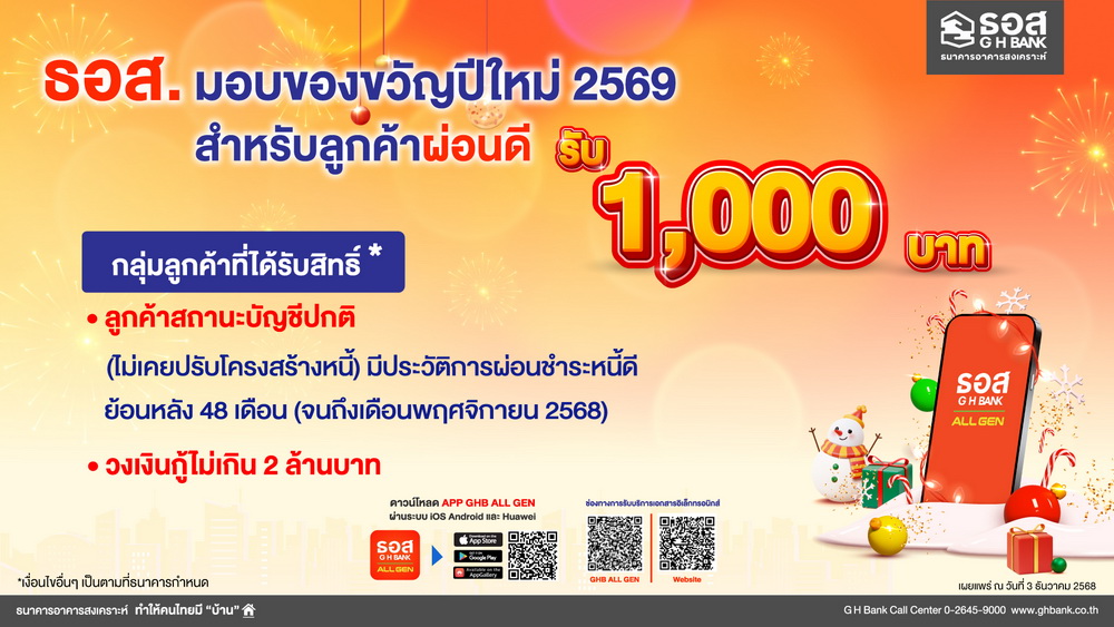 ลูกค้าเฮ! ธอส. มอบของขวัญปีใหม่ 2569   