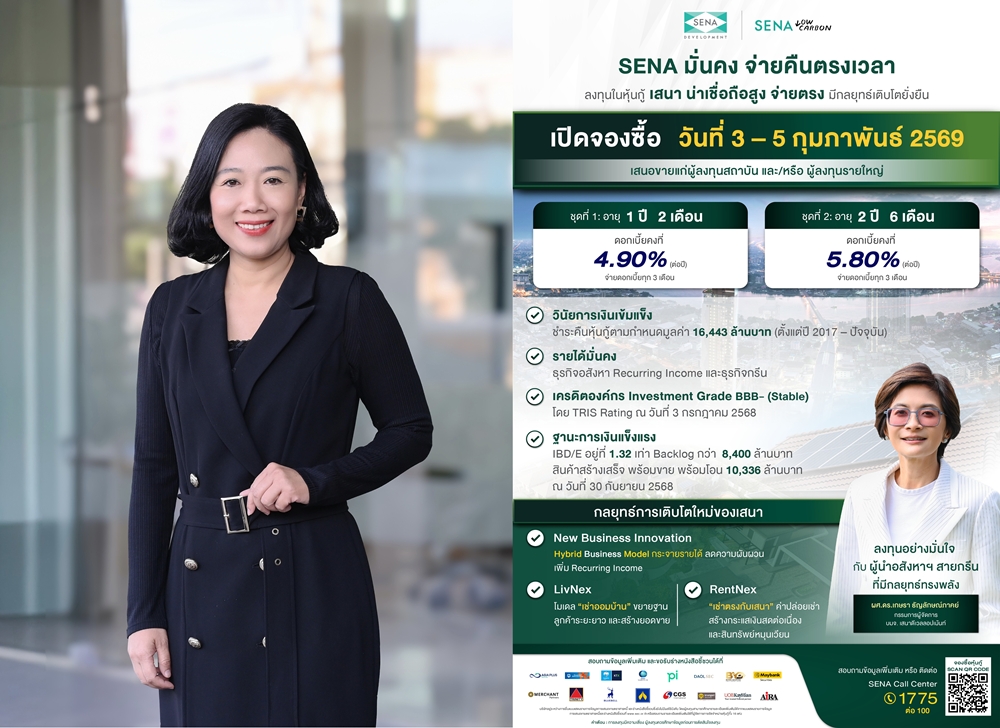 เสนาเสนอขายหุ้นกู้ 2 ชุดใหม่ อัตราดอกเบี้ยคงที่ 4.90%-5.80%   