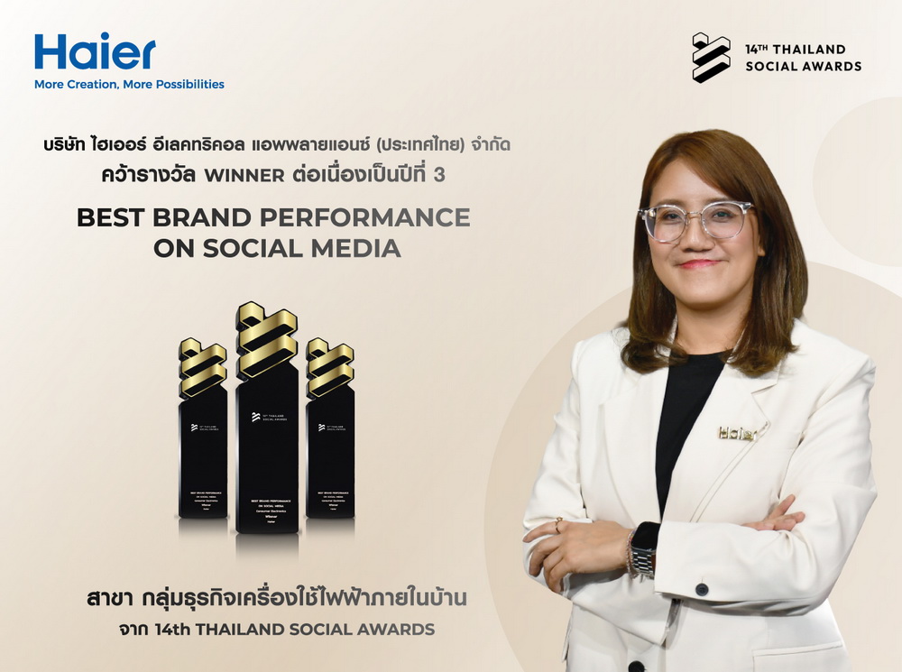 ไฮเออร์ ประเทศไทย รั้ง!แบรนด์เครื่องใช้ไฟฟ้าขวัญใจโซเชียล