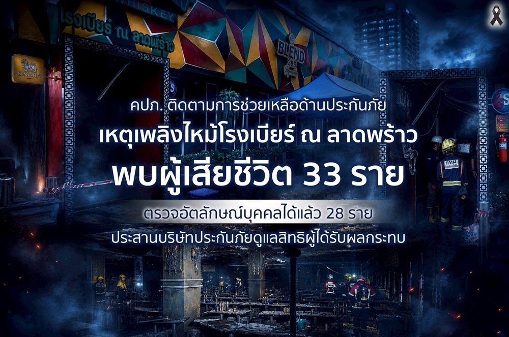 คปภ. ช่วยเหลือประกันภัยเหตุเพลิงไหม้โรงเบียร์ ณ ลาดพร้าว 